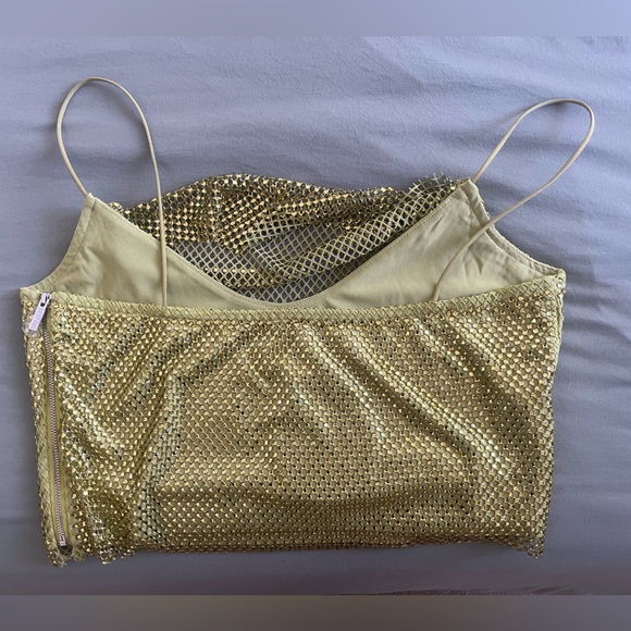 Green Mesh Sequin Spaghetti Strap Crop Top - Picture 4 of 7